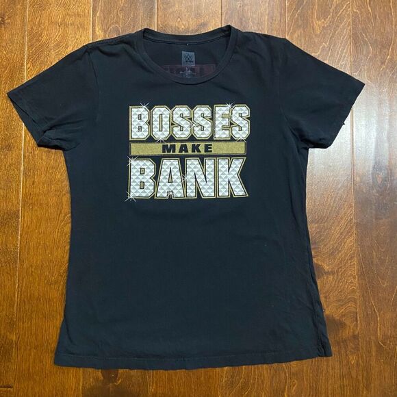 WWE Wrestling Sasha Banks Bosses Make Bank Black Gold Tee Women's Size XL - Picture 3 of 8
